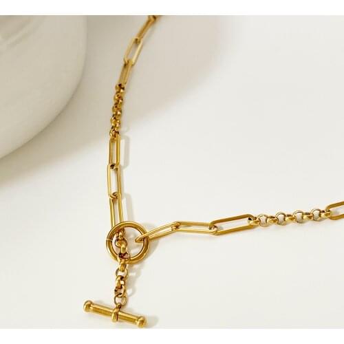 Monlansher Mixed PaperClip Chain Necklace Titanium Steel OT Toggle Clasp Chain Choker Minimalist Layered Necklaces Jewelry 2021