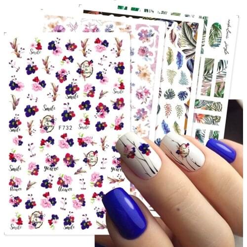 Spring and Summer Green Theme Water Decal Sticker Flower Leaf Tree Summer English DIY Slider for Manicuring Nail Art Watermarks