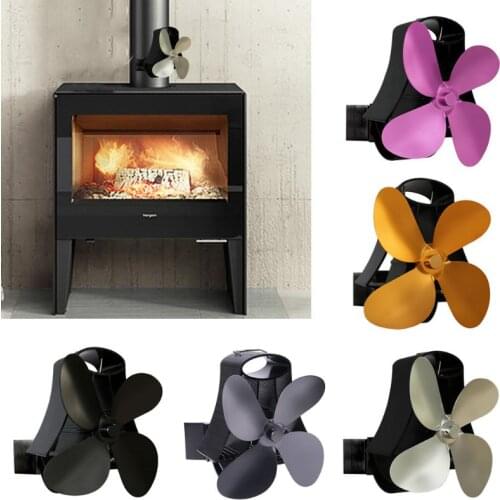 Wall Mounted Heat Self-Powered Fireplace Stove Fan Quiet 4 Blades Efficiently Warm Large Room Wood Log Burner Eco Friendly
