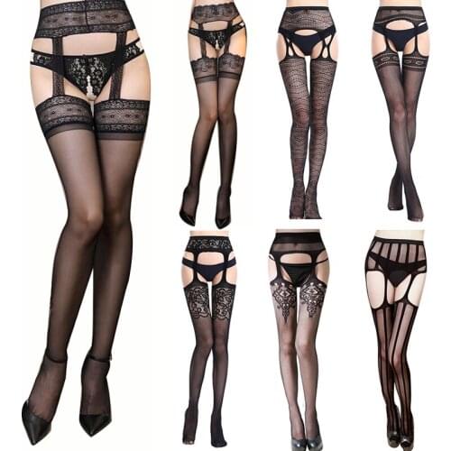 Lingerie Female Lace Fishnet Stockings Sexy Women Thigh High Long Stocking Transparent Crotchless Erotic Pantyhose Stockings