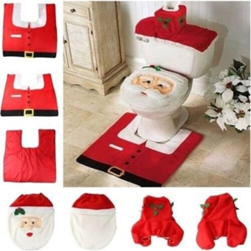 New Arrival 1 Set/lot Santa Claus Rug Bathroom Set Merry Christmas Decorations for Home New Year Navidad Decoration