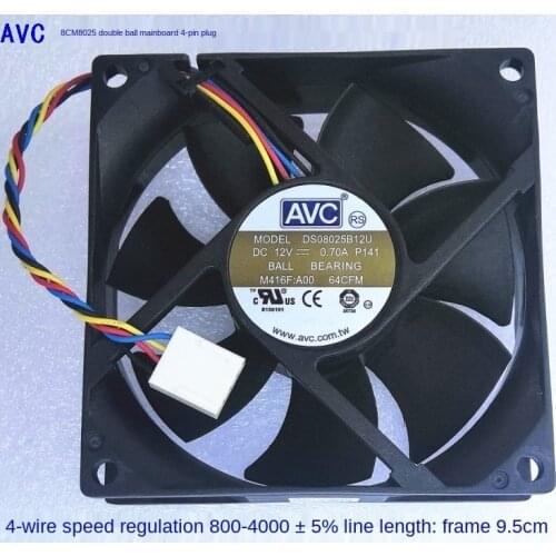 New AVC 8025 8cm Double Ball Bearing 4 Wire Pwm Fan Ds08025b12u 0m416f 0.70a Cooling