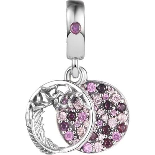 Original 925 Silver Charms Pave Feather Dangle Charm Fits European Beaded Bracelets Woman DIY Fashion Silver Beads