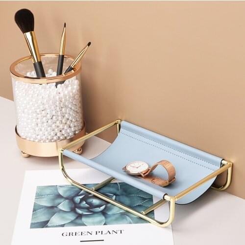 Nordic Iron Leather Jewelry Tray Storage Rack Cosmetics Basket Storage Organizer Home Decoration Accessories For Necklace Ring