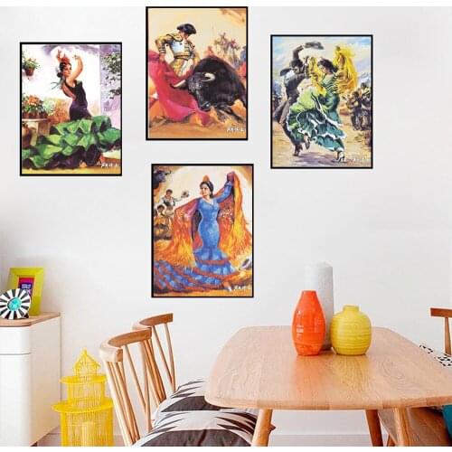 Spain Tourism Travel Poster Spanish MADRID Bullfight Classic Wall Stickers Coated paper Poster Painting Vintage Poster Home Bar