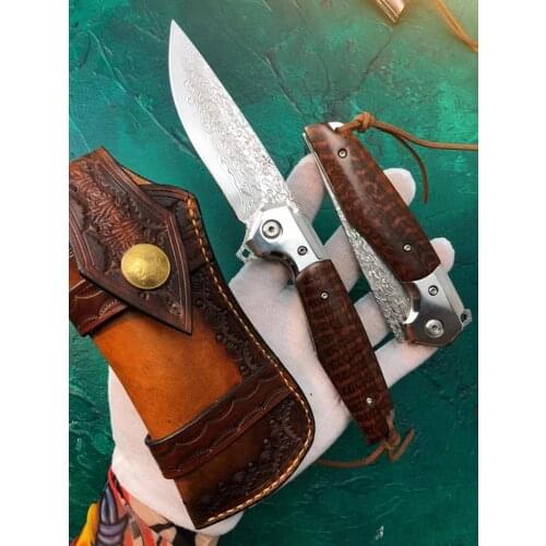 Damascus Steel Folding Knife Snakewood Handle High Hardness EDC Tactical Self Defense Survival Pocket Knife