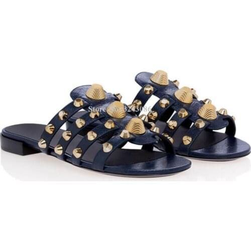 Rivet Solid Outside Flat Gladiator Slides Black White Red Fashion Confortable Casual Summer Women Shoes