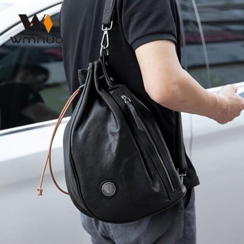 Wmnuo Brand Shoulder Crossbody Messenger Bag Men Genuine Leather Cowhide Chest Flagon Lucky Bucket Bag Men Travel String Bag