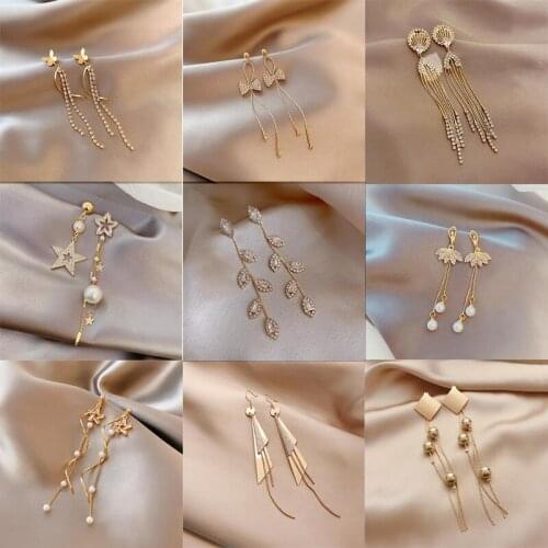 2021 INS Hot Sale Vintage Piercing Long Tassel Earring For Women Luxury Bling Stud Earrings Jewerly Pendientes Mujer