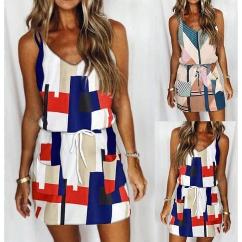 New Style Womens Dress With Drawstring Color Sling Dress Women Dress V-neck All-match Stretchy Open Back Summer Dress for Trave