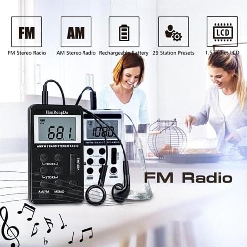 1.5in LCD Screen HanRongDa HRD-103 AM FM Digital Radio 2 Band Stereo Receiver Portable Mini Radio Pocket Radios with Headphones