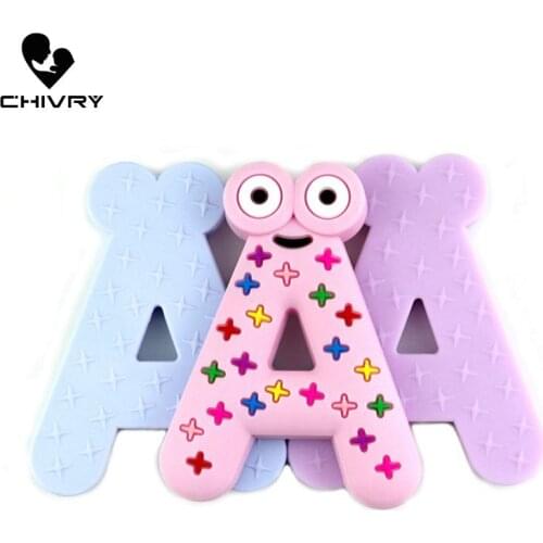 10Pcs Cute Baby Teether Food Grade Silicone A Letter Shape Baby Teething Cartoon Necklace Toys DIY Newborn Gifts