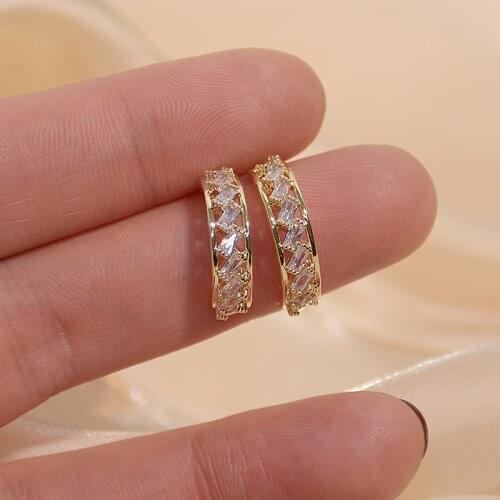 14K Gold Plated Elegant Simple Style Geometric Stud Earrings for Women AAA Cubic Zircon Delicate Jewelry Diamond Earrings