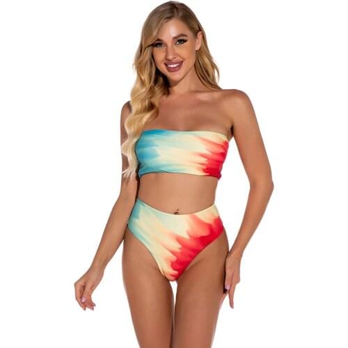 2021 Womens Swimsuit Sexy Bikini Set Tube Top High Waist Split Swimsuit Women Summer Plus Size Beachwear Bathing Bikini Suits