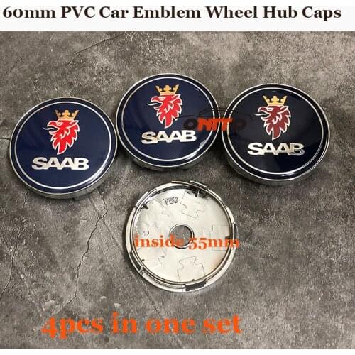 4PCS/SET Good Quality 60mm Chrome PVC Car Wheel Hub Caps Auto Emblem Logo Badge Center Covers for SAAB 9-3 9-5 93 95 BJ SCS