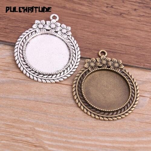 4pcs/lot 25mm Two Color Antique Metal Alloy Cameo Peace Plant Flowers Round Cabochon Settings Pendants