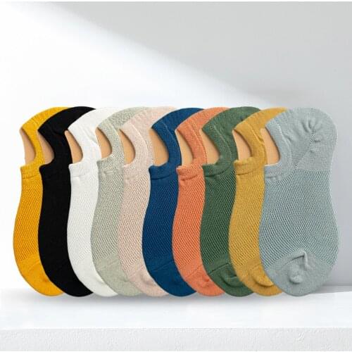 5 Pairs High Quality Mens Invisible Socks Cotton Summer Thin Mesh Ankle Socks Man Breathable Solid Color Short Socks For Man