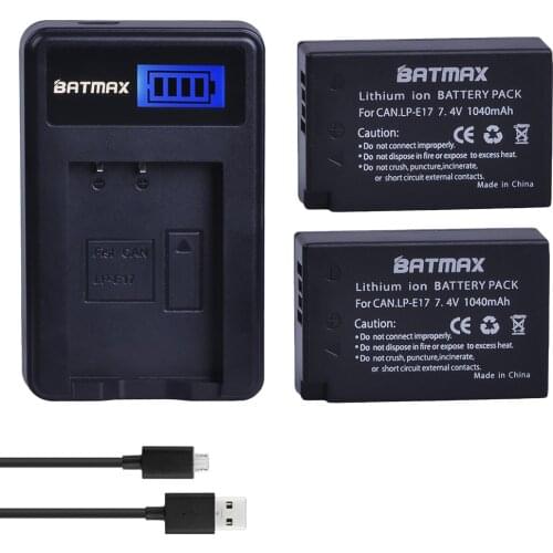 2Pcs 1040mAh LP-E17 LP E17 Battery + LCD SUB Charger for Canon EOS 200D M3 M6 750D 760D T6i T6s 800D 8000D Kiss X8i Cameras