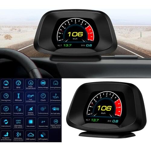 Auto HUD Head Up Display GPS OBD2 Scanner Digital Gauge Meter P19 Speed Projector Security Alarm Gadget Smart Turbo Brake Test