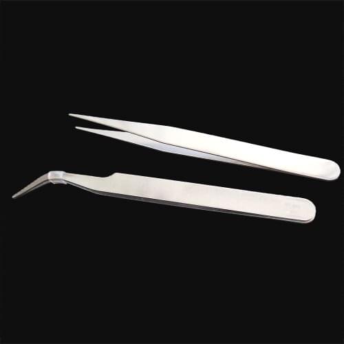 Free shipping 2 Pcs Nonmagnetic Nail Art Rhinestone Stainless Steel Curved Straight Tweezers Tools