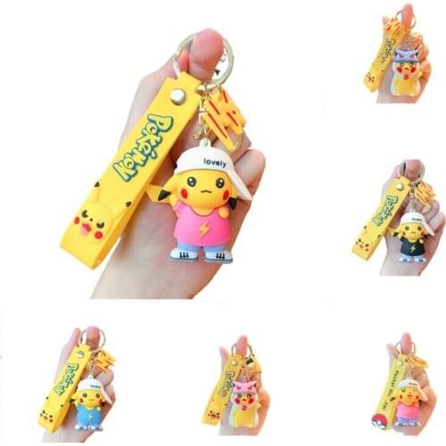 Pokemon Pikachu Baseball Cap Keychain Creative Bag Accessories Cute Wink Doll Car Key Model Toys Peripheral Pattern Small Gift