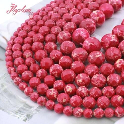 Natural Round Sea Sediment Plum Faceted 6/8/10/12mm Loose Stone Beads For DIY Jewelry Making Necklace Bracelet Strand 15"