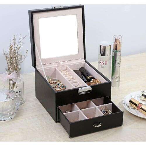 Casegrace Jewelry Tools Box for Earrings Rings Storage Organizer Black Jewelry and Cosmetics Beauty Case with Drawer Lock Mirror