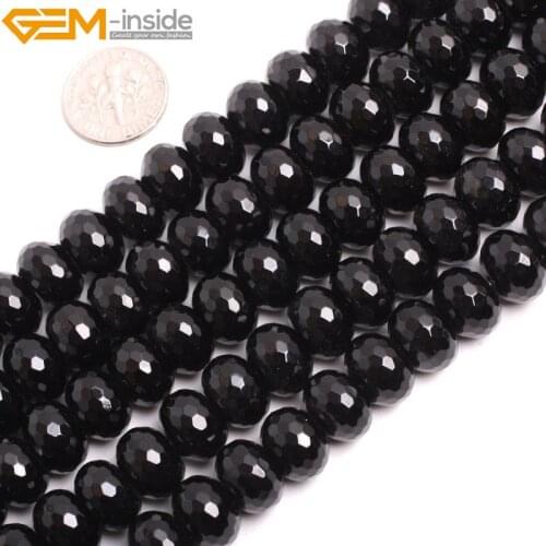 Gem-inside Natural Faceted Rondelle Black Agate Stone Beads For Jewelry Making 8X12MM Strand 15 inches DIY Jewellery
