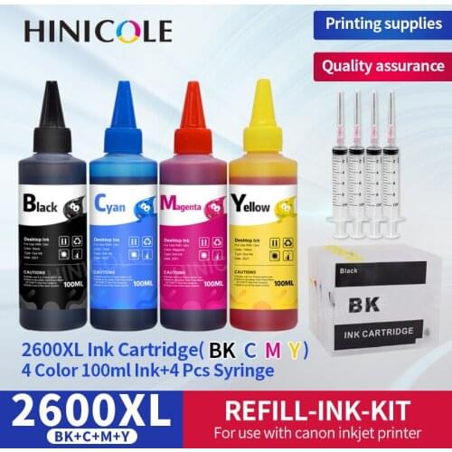 Hinicole Printer Ink + Empty Refillable Ink Cartridge PGI-2600 PGI2600 for Canon MAXIFY iB4060 MB5060 MB5160 MB5360 MB5460