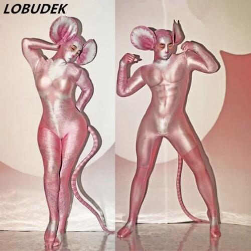 Unisex Masked Jumpsuit Rat Role Performance Clothes Cosplay Costume Male Female Dance Team Leotard Stage Wear Party Show Costume