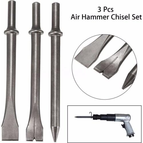 3Pcs 7'' Air Hammer Punch Chipping Chisel Long Bit Set Panel Cutter Round Bar Tool