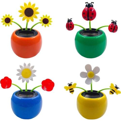 Creative Car Ornaments Solar Shaking Head Flower Dashboard Decoration Flowerpot 4 Colors Auto Interior Accessories
