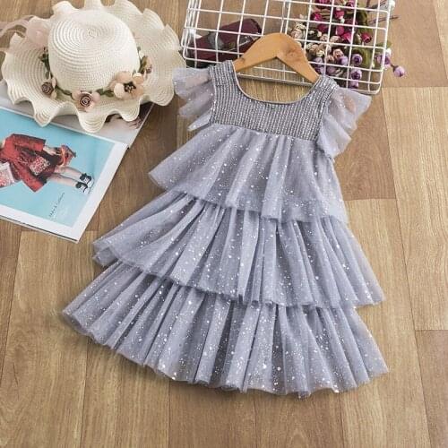 Summer Girl Dresses Fashion Sleeveless Clothes Princess Party Kids Dress Shiny Mesh Children Dress 3-7T