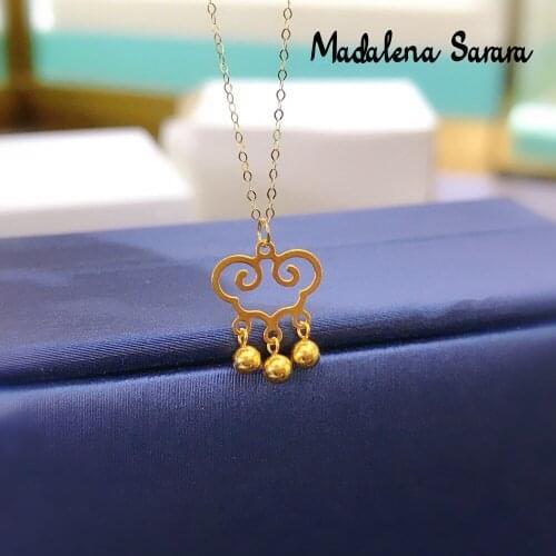 MADALENA SARARA Pure 18K Gold National Element Pendant Au750 Pure Gold Chain Necklace Cloud Rain Style