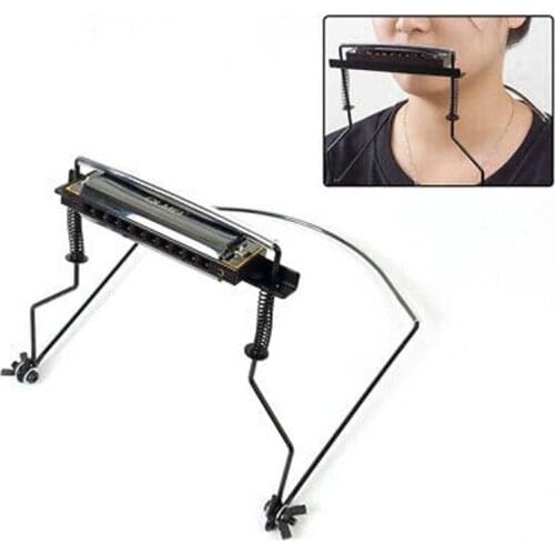 10 Holes Harmonica Neck Harp Metal Rack Mount Harmonica Bracket Black/Silver WHShopping