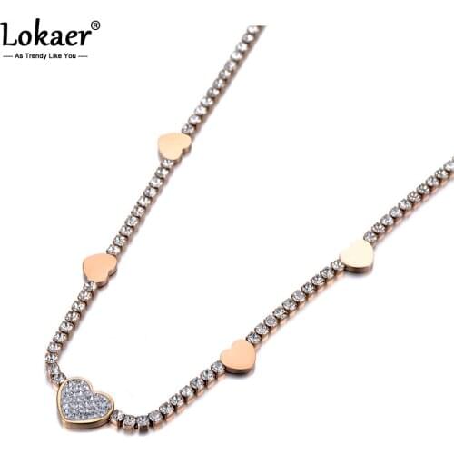 Lokaer Trendy Titanium Stainless Steel CZ Crystal Love Heart Choker Necklaces For Women Girls Chic Charm Pendant Necklace N19190