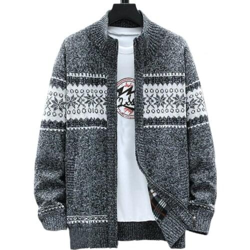 2021 New Autumn Men Jackets Knitted Long Sleeve Men Cardigan Winter Printing Stand Collar Sweater Coat Outerwear Streetwear