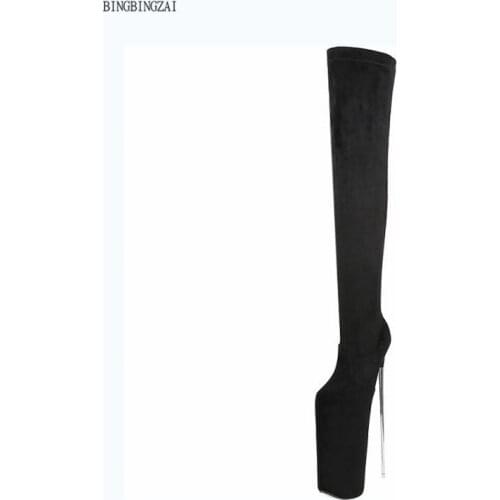 New model womens boots Authentic superstar metal stiletto 30cm over the knee long stretch boots fashion brand Transgender 4-19