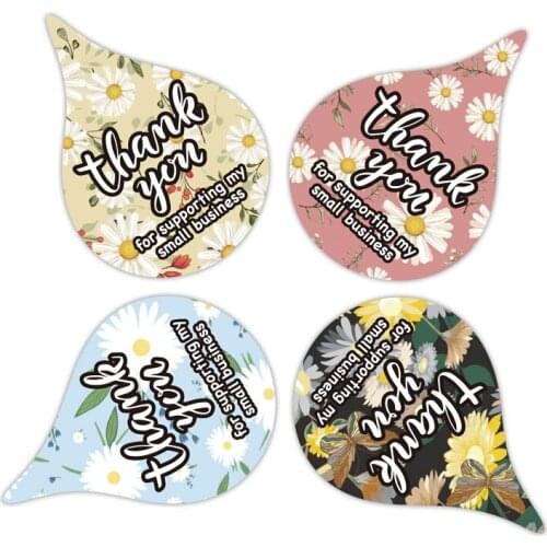 Newest 500pcs Raindrop Shape Flowers Thank You for Supporting Small Businesss Stickers Orders Handmade Christmas Holiday Decor