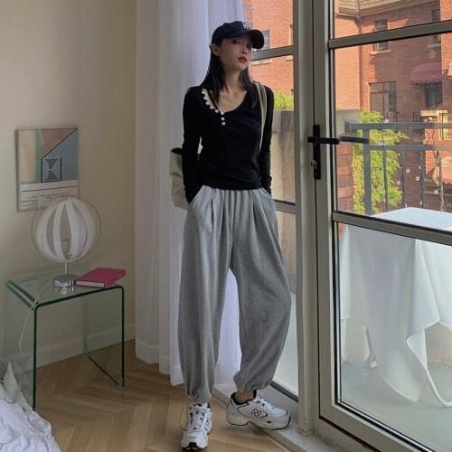 SUPERMILE*2020 New Arrival Women Students Loose Comfy High-waist Long Sport Pants Daily Slim Casual Sport Street Neutral Style