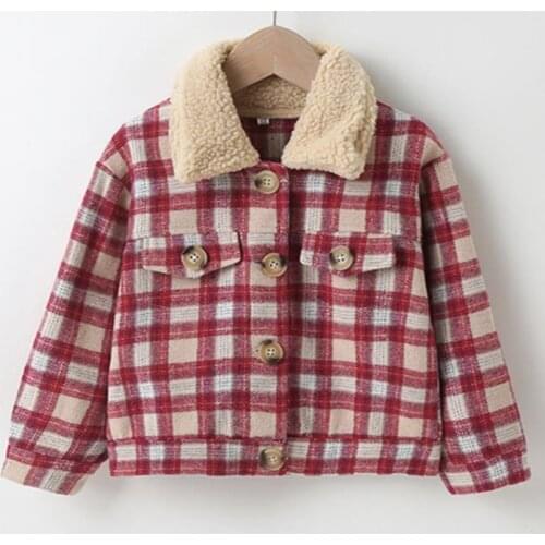 New arrival vintage baby girl plaid short jacket kids casual lapel long sleeve spring autumn outwear