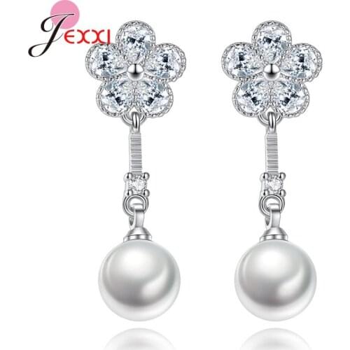 Brand New Pearl Daisy Flowers Cubic Zirconia 925 Sterling Silver Drop Earrings Fashion Women Birthday Party Brincos Jewelry