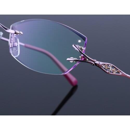 Rimless glasses, diamond trimming glasses fashion woman beautiful temperament prescription glasses myopia hyperopia 24