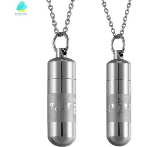 BONISKISS Couple Pendant Om Mani Padme Hum Perfume Bottle Necklace Empty Can Open