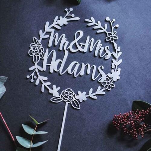 Personalised Wedding Cake Topper Mr and Mrs Wreath Cake Topper With Last Name Customized Cake Topper Custom Wedding Cake Topper