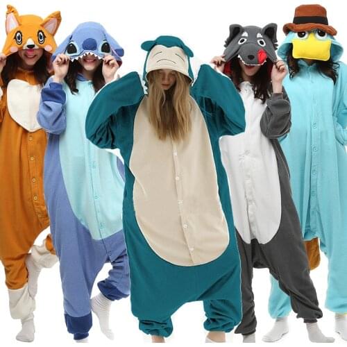 Kigurumi Adult Fox Cat Onesie Pajamas Shark Duckbill Dragon Bear Wolf Animal Winter Fleece Adult Sleepwear Halloween Costume