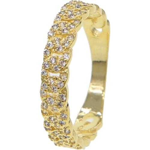 Gold filled us size 5 6 7 8 cuban chain link wedding engagement ring sparking iced out cubic zirconia cz hip hop small jewelry