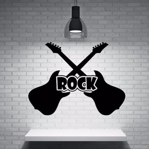 Rock Electric Guitar Wall Stickers Music Studio Shop Window Decoration Rock And Roll Guitar Vinyl Wall Decal Musical Mural M131