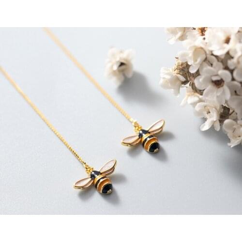 S925 Sterling Silver Simple Insect Earrings for Women Ear Line Female Cute Bee Long Drop Earrings Girl Gift bijoux femme