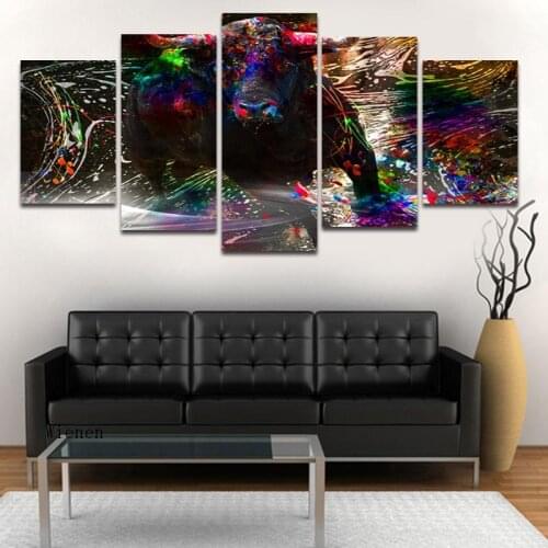 Nordic Animal Cow Wall Art Canvas Painting Hd Print Poster Abstract Line Five Pieces Frameless Living Room Home Decoration